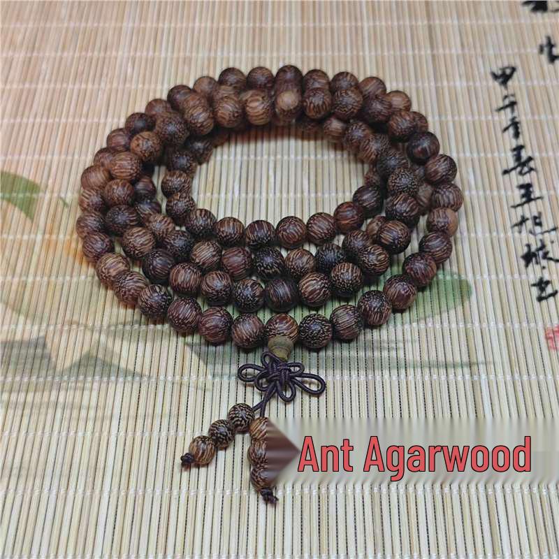 Buddhist Prayer Bracelet - 108 Beads, Multi-strand Sandalwood, Black Rosewood, Wenwan Style