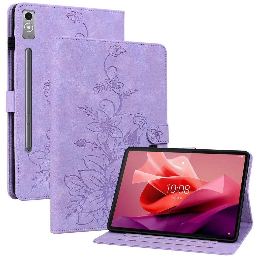 For Lenovo Tab P12 Case Lily Flower Leather Tablet Cover with Card Slots Stand