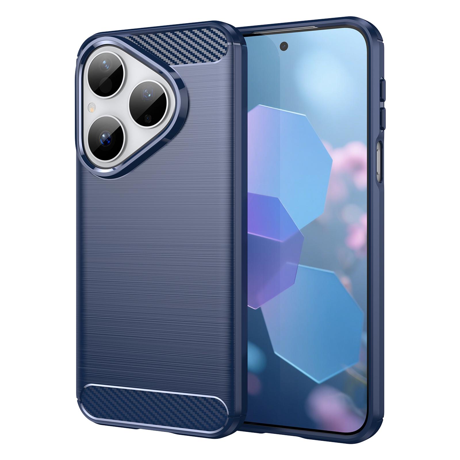 

For Huawei Pura 80 Case Protective Phone Cover Carbon Fiber Texture Brushed Blue