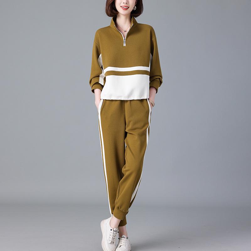 

Женский модный спортивный костюм на весну и осень 2024 года: Повседневный свитшот и брюки для среднего возраста - Стильный комплект-двойка XXL (suggested for 70-77.5kg) горчичный/жёлтый