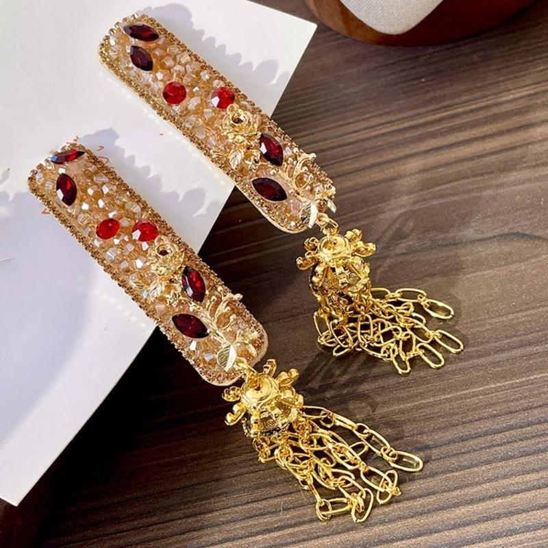 Ethnic Rhinestones Hair Accessory with Crystal Tassels Crystal Hair Clip Perfect for Weddings Parties and Everyday Wear