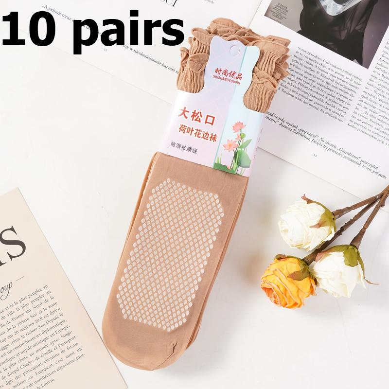 10 Pairs Cheap Wholesale Ruffled Loose Stockings Mid-tube Women's Socks Spring and Summer Thin Stockings Women's Breathable and Non-slip Crystal Socks