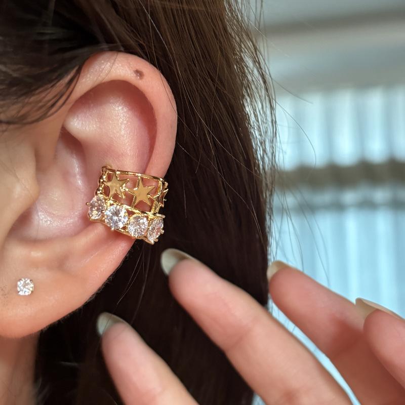 Zircon Round Star Exquisite Fashion Ear Clip No Ear Piercing Fashion Advanced Ear Bone Clip New Earrings Women