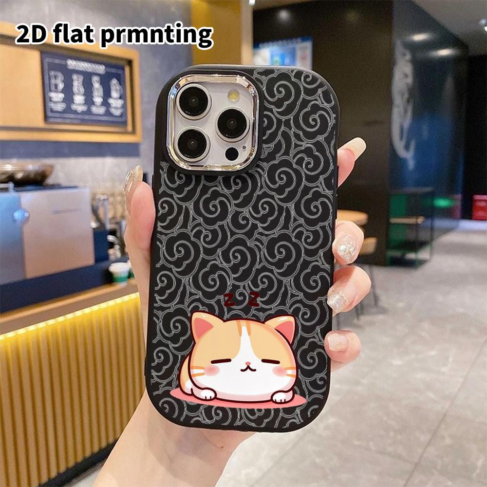 Phone Case: 2D Flat Design Suitable for iPhone 18, 17, 16, 15, 14, 13 Pro Protective Case, Couple Style, Sleeping Orange and White Cat, Christmas and