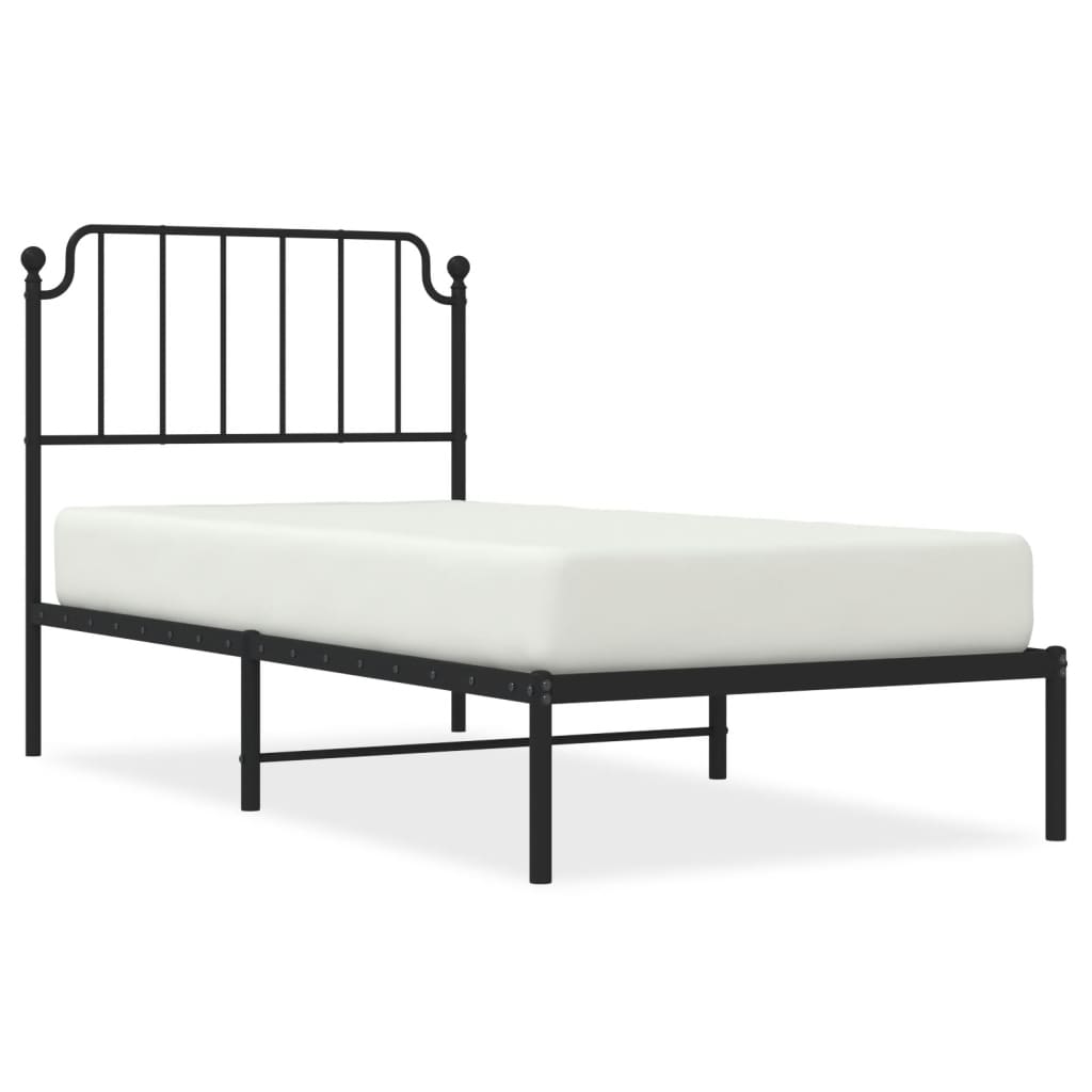 Metal Bed Frame with Headboard Black 90 X 200 Cm