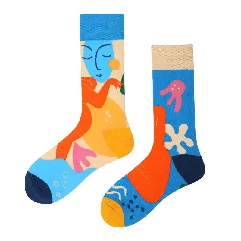Ny Mode AB Asymmetriska Mandarinanka Herr- och Damsockor Tecknad Mode Roliga Söta Djur Mellanhöga Bomullssockor