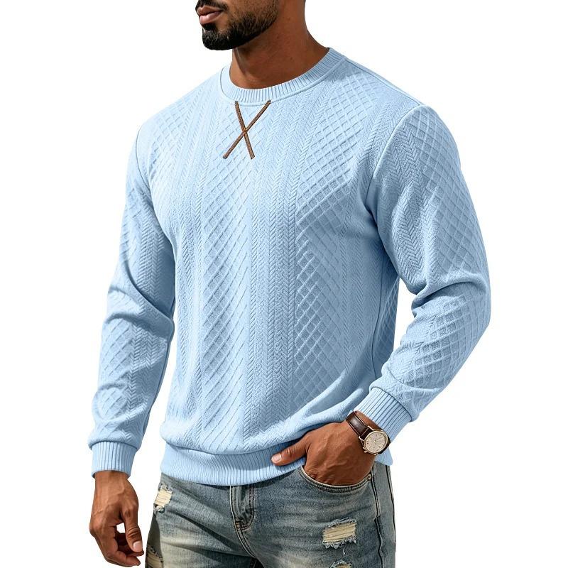 Men S Jacquard Crew Neck Long Sleeve Loose Casual Sweatshirt
