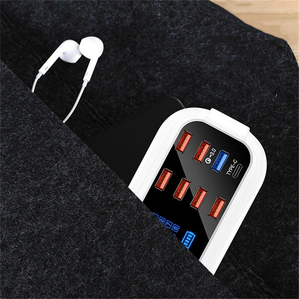 Phone Charger 8 USB Ports LCD Display Smart Charging Station Travel Portable Charger for iPhone Samsung Xiaomi