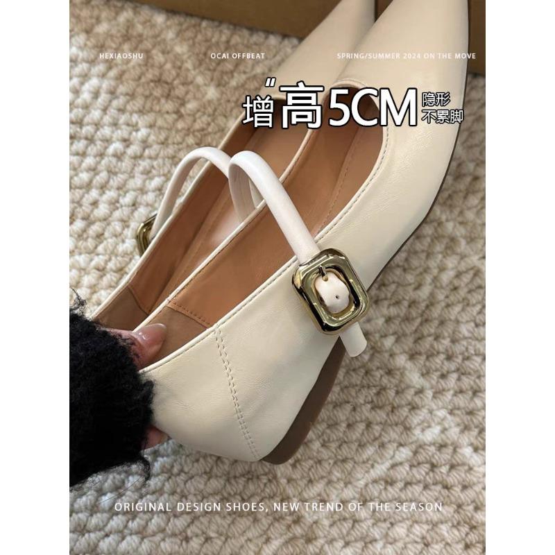 Temperament Mary Jane shoes women's one-button commuter pointed low-heeled soft leather soft-soled single shoes