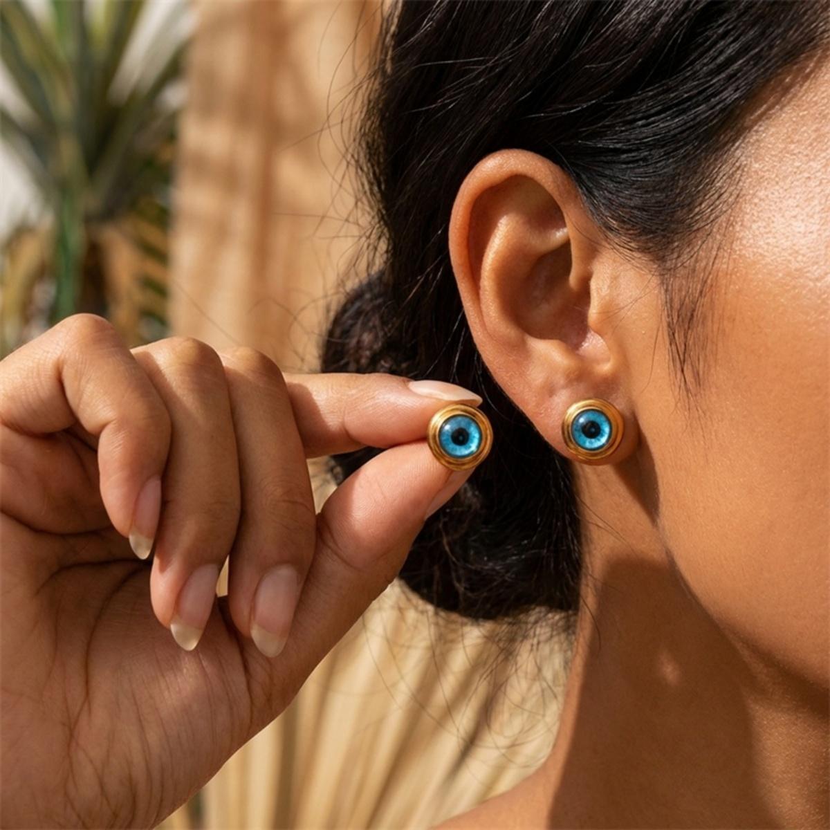 

Trendy Stainless Steel Evil Blue Eye Drop Earrings For Women Men Round Demon Eye Earring Vintage Lucky Protection Amulet Jewelry