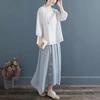 Chinese Ethnic Style Embroidered Cotton-Linen Frog Button Top for Women, Summer 2024, Stand Collar with Three-Quarter Sleeves.