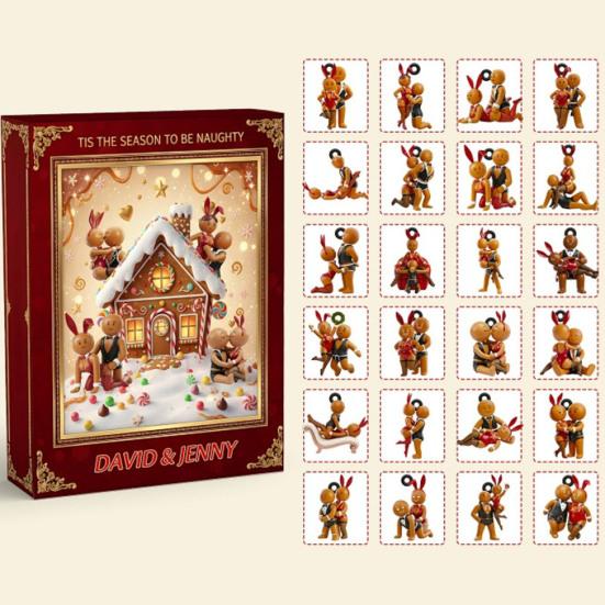 Gingerbread Couple Christmas Advent Calendar 2025 24 Day Countdown Box Acrylic Ornaments Hanging Tree
