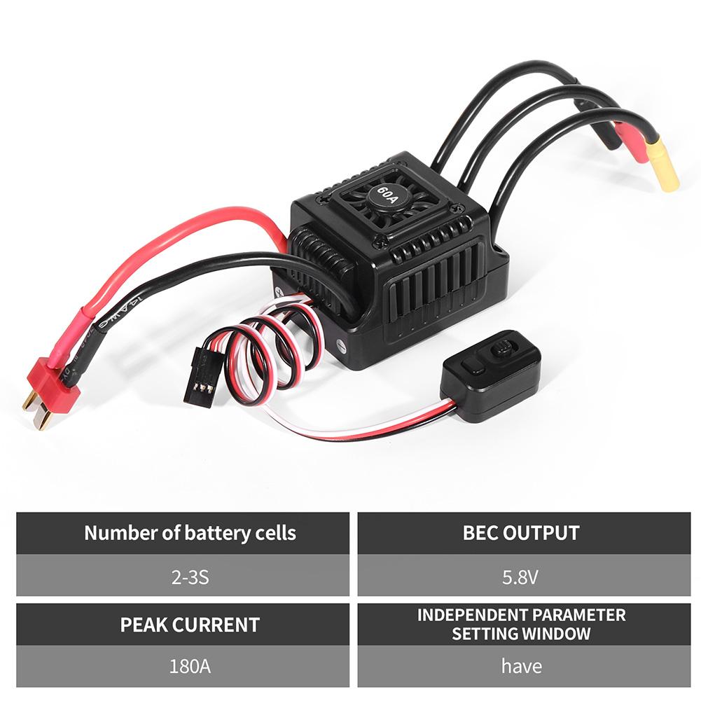 60A Electric Speed Controller 2-3S Waterproof Brushless Motor ESC Brushless ESC RC Upgrade Tools for 1/10 RC Car Truck