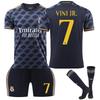 Real Madrid Vinicius Dětský Fotbalový Dres Set Polyester Prodyšný 150-160cm Černý