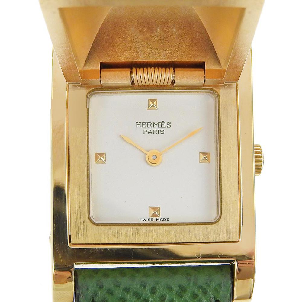 

HERMES Medor Watches green/gold WhiteDial Plated Gold/leather Quartz Analog display Women Used