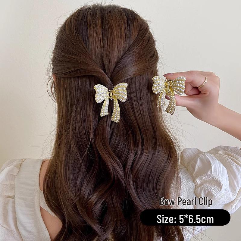 Women's Half-Tied Pearl Hairpin - 2024 New Side Clip for Back of Head