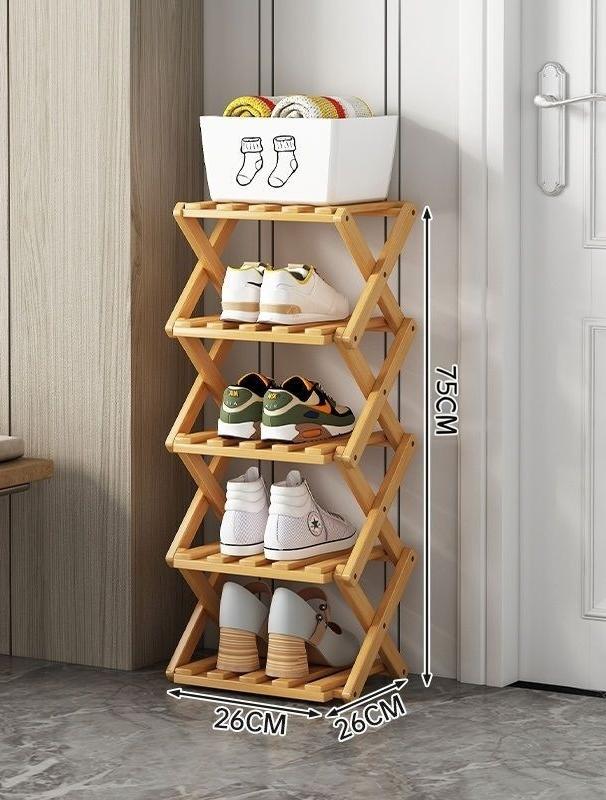 Bamboo Shoe Rack, Foldable Space Saving Shelves for Home and Bedroom - Interior Entry Storage Free Footed Shoe Narrow Shelf