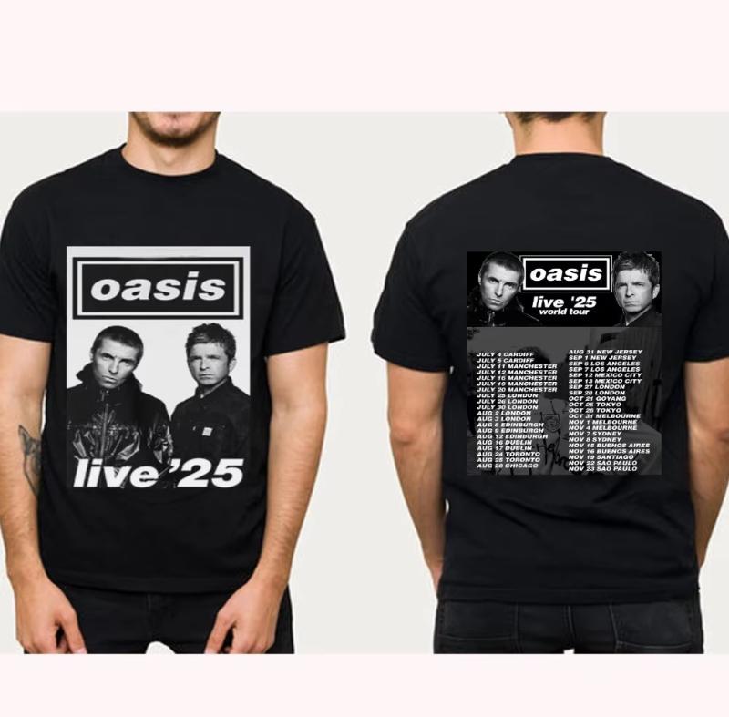 Oasis Band 2025 World Tour Mens DoubleSided TShirt Fashion Print Comfort Street Style XL
