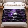Skull Gothic Theme Soft Blanket Personalized Custom Name Text Print Warm Blanket Home Sofa Bedroom Decor