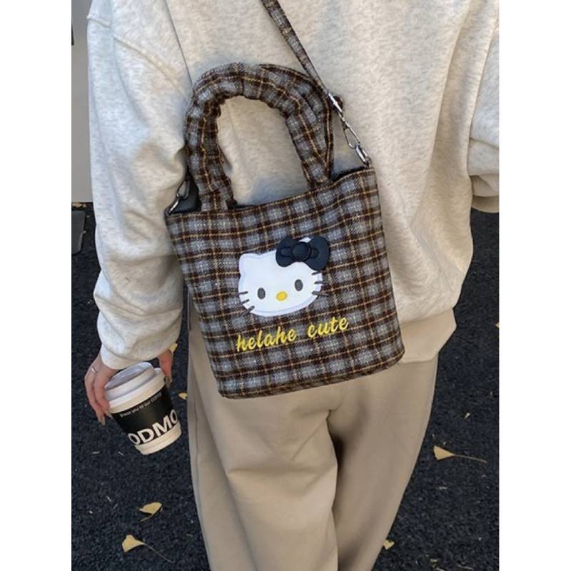 Hello Kitty Canvas Crossbody Bag With Padded Compartments For Casual Outings