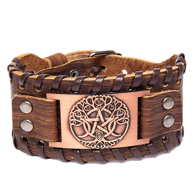 Vintage Norse Rune Leather Bracelet For Men Odin Symbol Punk Style Accessory