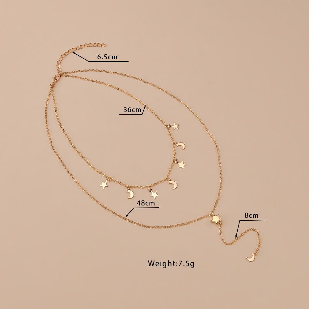 New Bohemian Wind Star Moon Multi-layer Pendant Necklace Metal Women's Personality Long Necklace