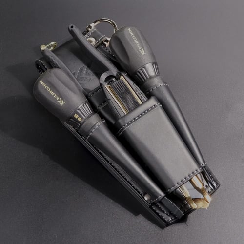 Fujiya Driver and Pliers Holder, 2 Tiers, Black and Gold, Light PU Leather Series, AH-72BG