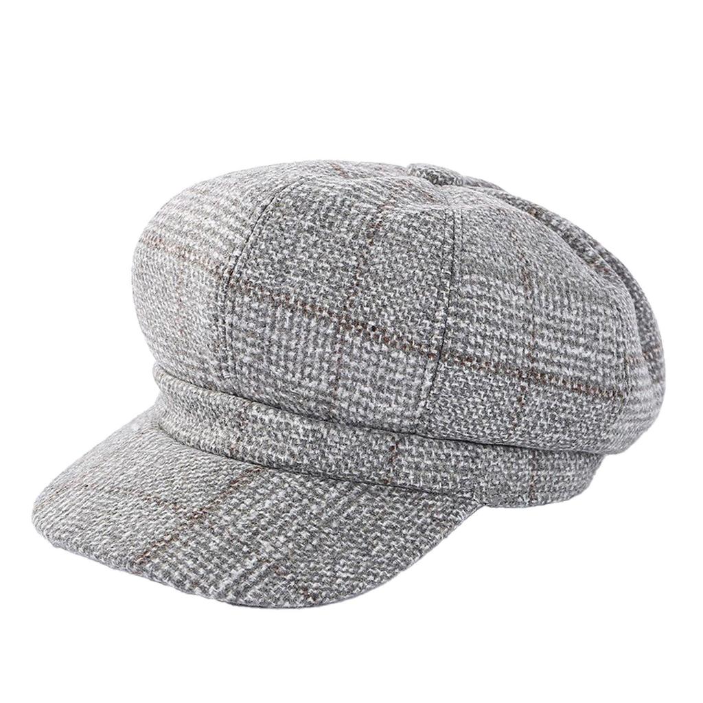 Women's Retro Plaid Wool Beret - Autumn/Winter Versatile Octagonal Hat
