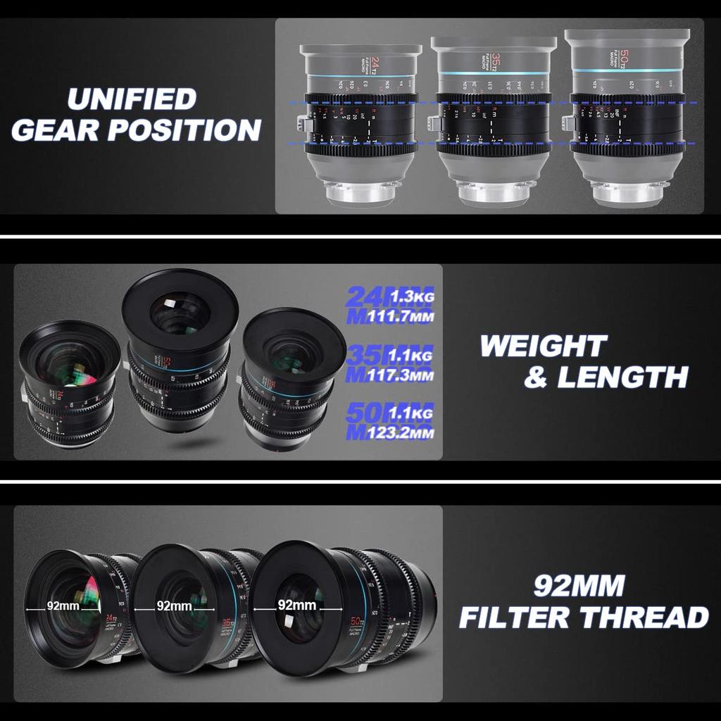 SIRUI Jupiter Macro T2 Full Frame Cine Prime Lens Set 50mm Cinema Lens for PL Mount Cameras (24mm, 35mm, Set)