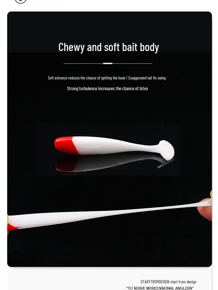 Red Head White Body T-Tail Soft Lure, Ultra-Soft Bait, Available in Small and Large Sizes.