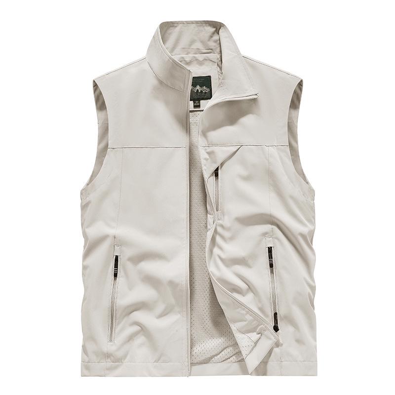 Men's Casual Outdoor Stand Collar Fishing Vest - Large Size, Spring/Autumn, Logo Print