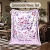 Butterflies Ferns Theme Throw Blanket Custom Name Text Personalized Blanket Soft Cozy Blanket for Home Sofa Bed