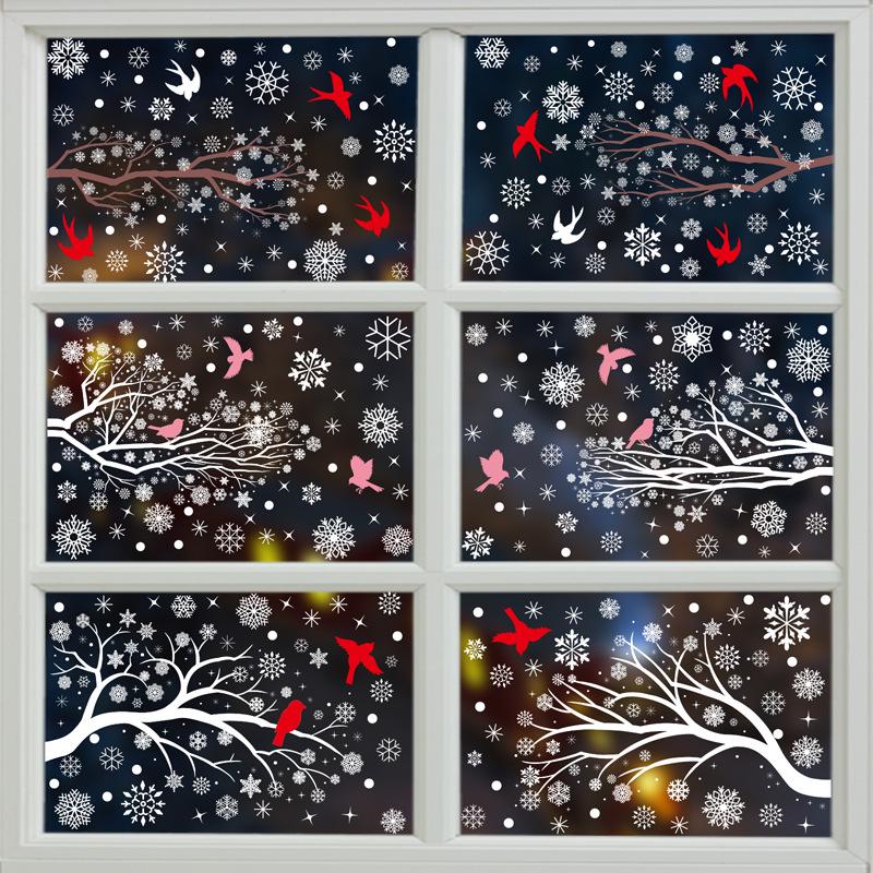 Snowflake Scene Christmas Window Stickers: Holiday Atmosphere Glass Decor