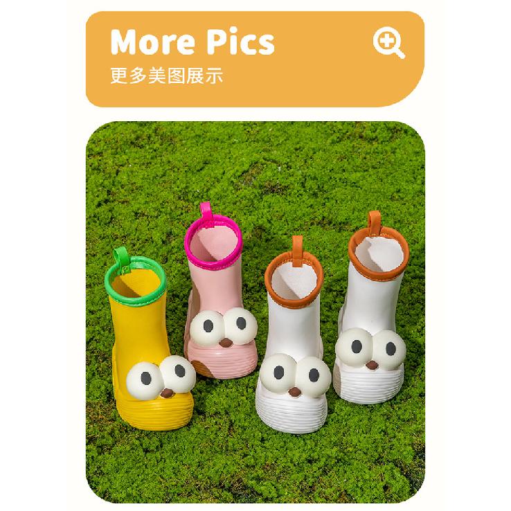 Cute Big Eyes Parent-Child Cartoon Rain Boots for Girls Outdoor Wear Student Kids Water Shoes Non-Slip Waterproof Rainy Day Rubber Shoes