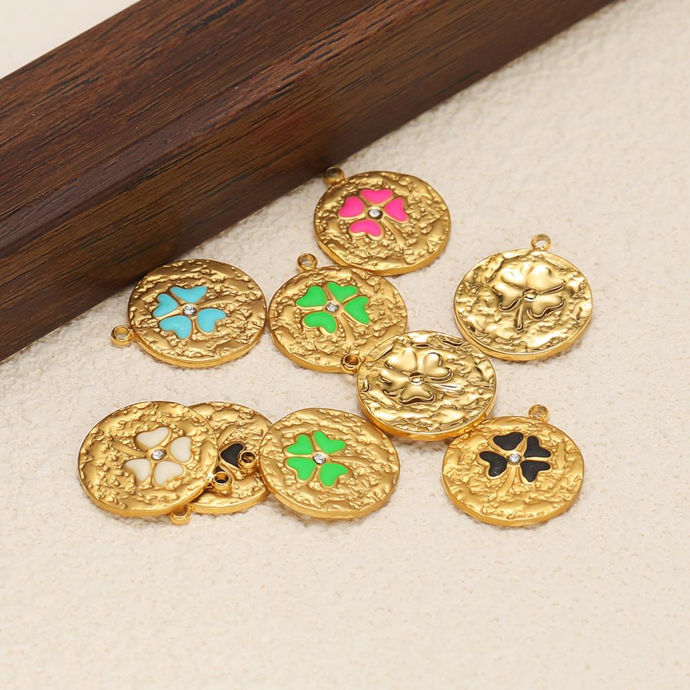 5Pcs Stainless Steel 16mm Flower Enamel Heart Charms for DIY Jewelry Women Necklace Findings Bracelet Supplies Earrings Making
