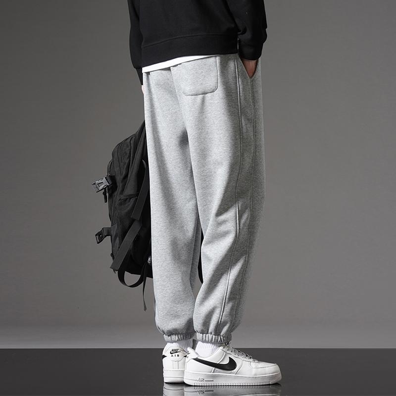Men's Versatile Solid Color Casual Pants for Autumn and Winter Breathable Plus Velvet Thickened Sports Fashion Nine-point Outdoor Loose Trousers