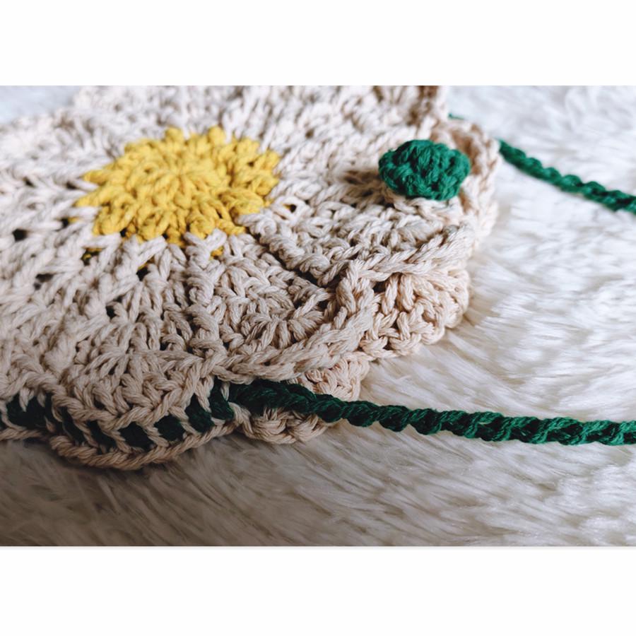 Borsa a tracolla rotonda piccola Daisy: Portafoglio per Cellulare e Monete, Borsa a Tracolla Intrecciata per Vacanze al Mare e Giornate in Spiaggia