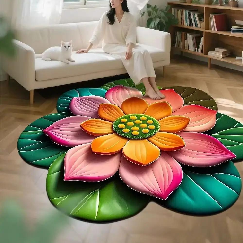 Special-shaped Sunflower Carpet Soft Absorbent Flower Carpet 60x60cm Non-slip Door Gasket for Living Room Tea Table Bedside