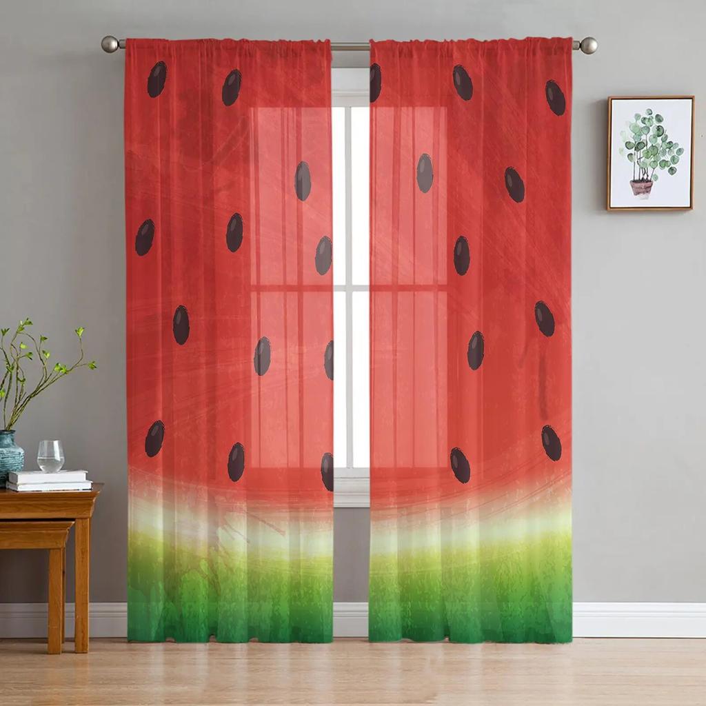 Watermelon Fruit Cartoon Sheer Curtain for Bedroom Tulle Voile Curtain for Kitchen Living Room Decor Window Treatment