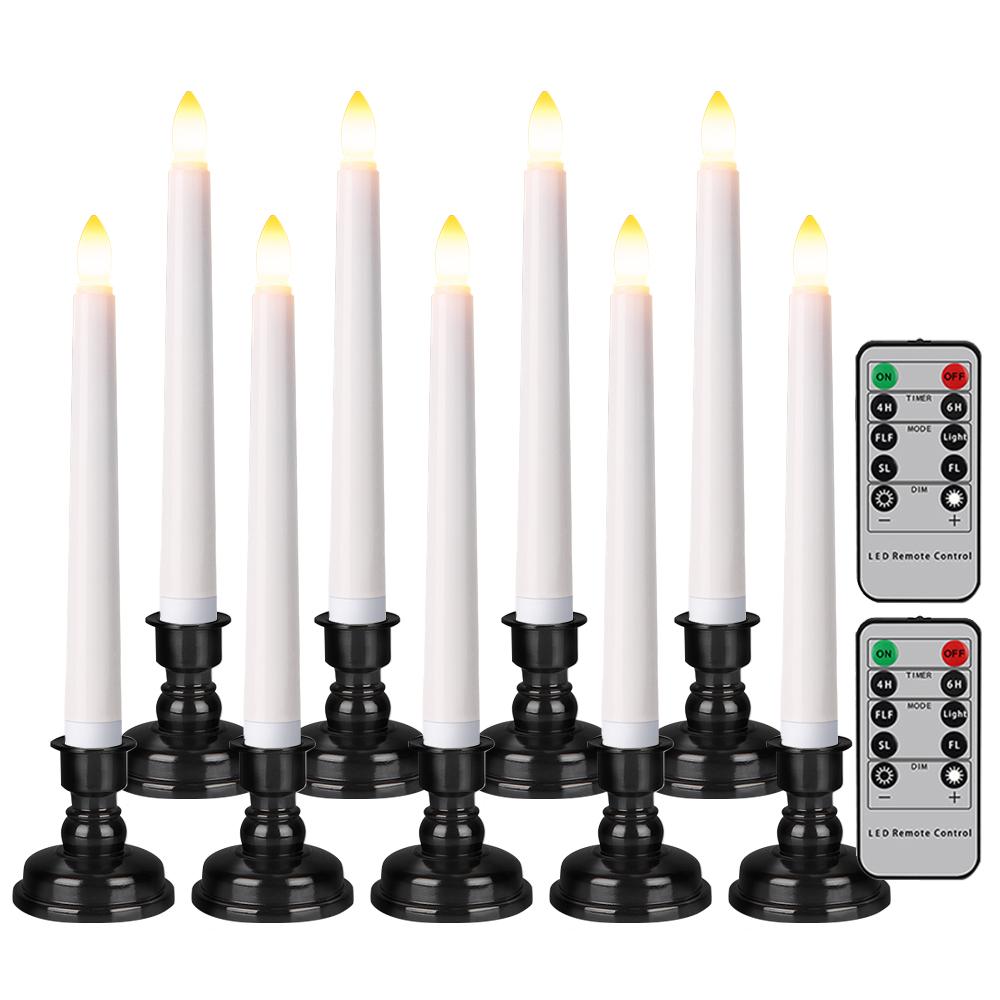 LED Kerze mit zeitgesteuerter Fernbedienung und Kerzenständer, flammende, flackernde Fensterkerze, Weihnachtsdeko, Kerzenlampe