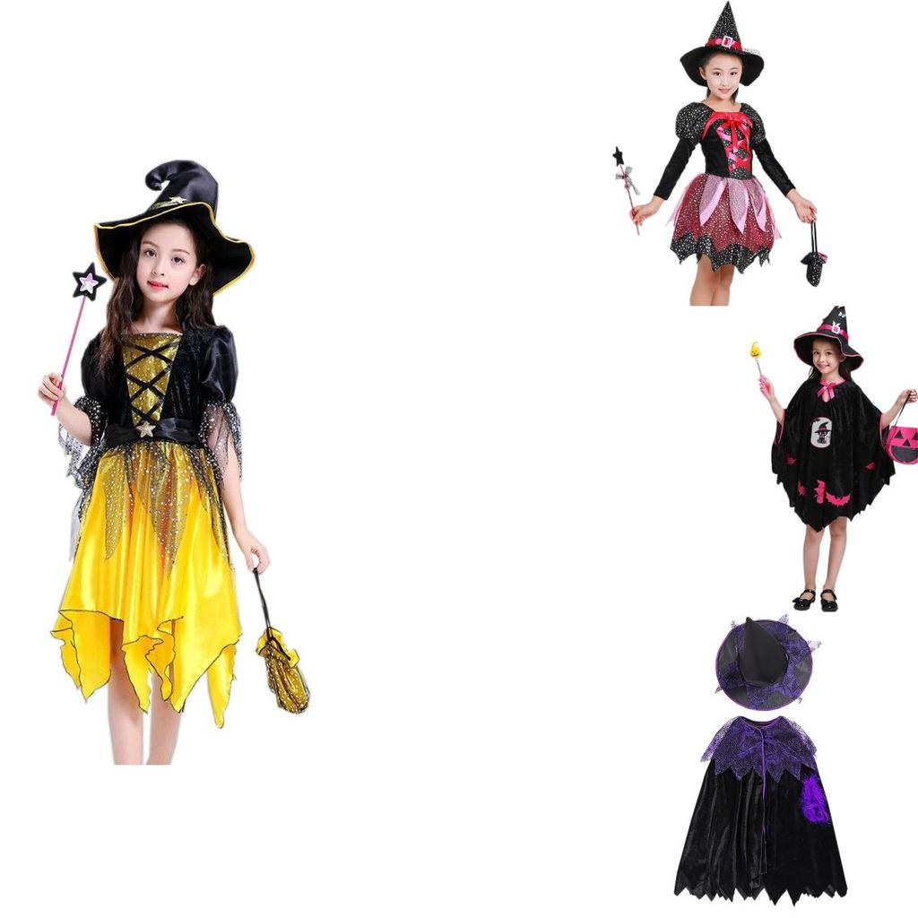 Adorable Children Halloween Witch Costume Gown For Girls With Stylish Bow Design