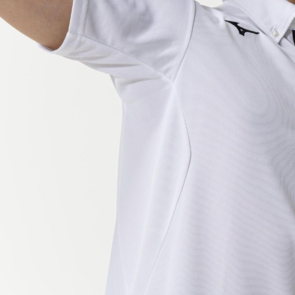 Mizuno New Model Polo Size L (2025) Button-Down Shirt, Moisture-Wicking, Quick-Drying, 32MAC180, White/Black,