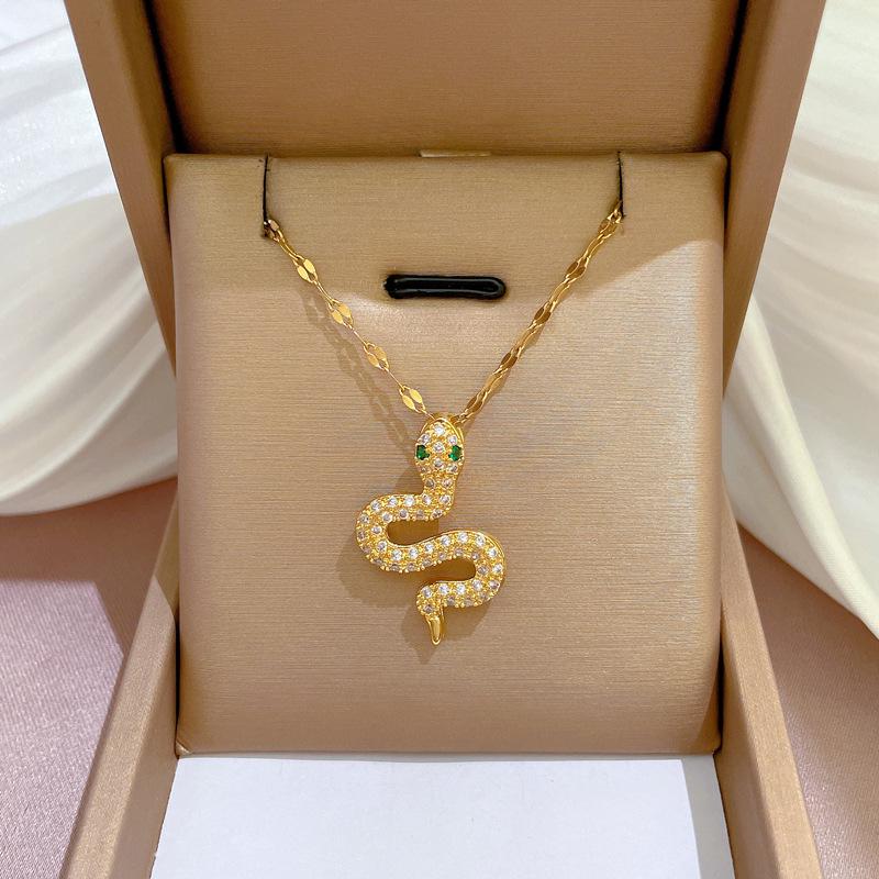 Titanium Steel Micro-Inlaid Gold Plated Women's Lucky Bead Necklace - Trendy Clavicle Chain Accessory