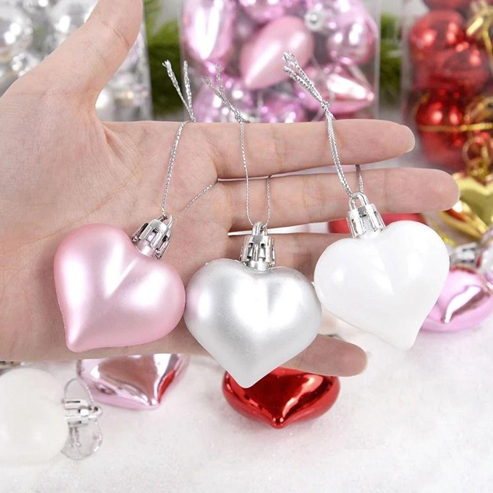 12Pcs Plastic Heart Shape Christmas Ball Bright Christmas Pendants  for Home