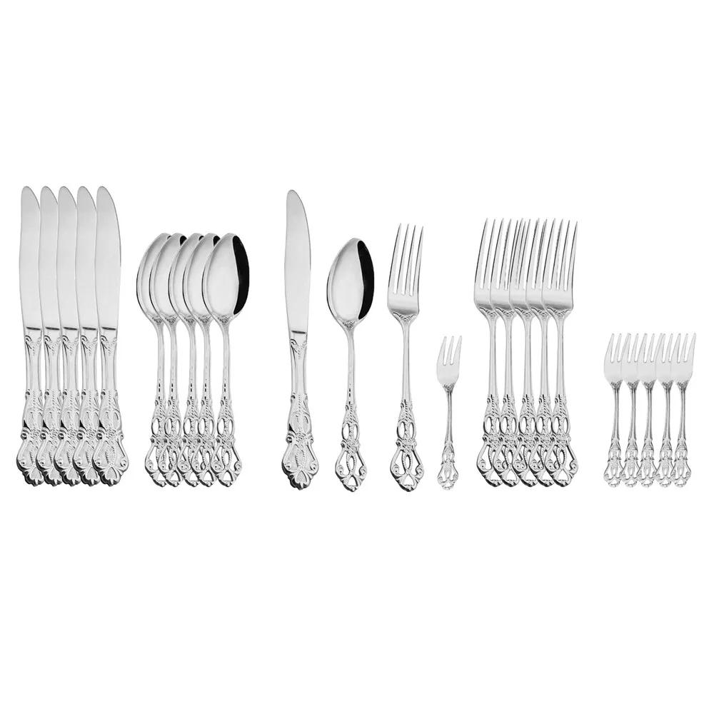 

Набор столовых приборов из нержавеющей стали, 24 шт., золотая столовая посуда, западная еда, королевская столовая посуда, рождественские фрукты, вилки, ножи, кофейные ложки, подарок