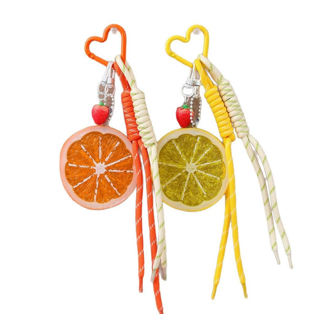 Fruit Keychain Pvc Handmade Woven Lemon Strawberry Bag Decor For Casual Use
