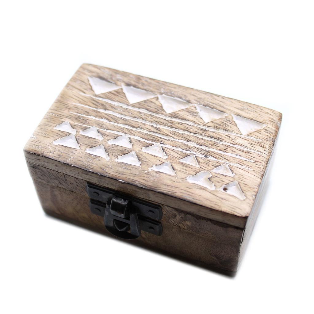 Wooden Pill Box Whitewashed Aztec Design