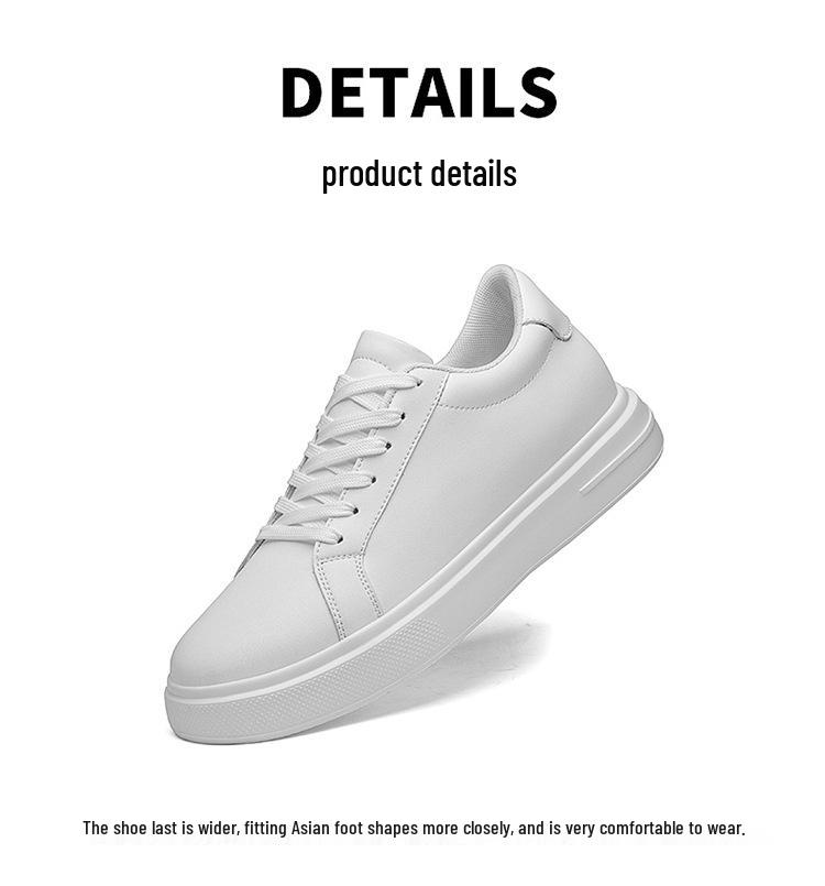 7716 Herren Retro Weiße Plateau Leder Schuhe - Höhensteigernd, Dicke Sohle, Lässige Low-Top Frühjahrs Sneaker