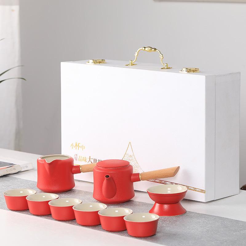 Coarse Pottery 10-Piece Teapot and Teacup Kung Fu Tea Ceramic Complete Household Simple Gift Box Set