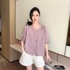 2025 Summer Women's Fashionable Loose V-Neck Short Sleeve Cardigan Top